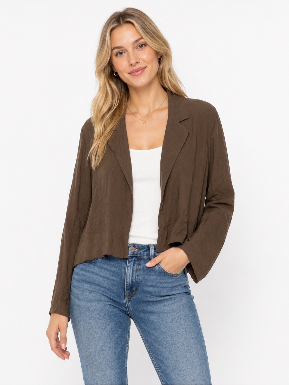 NEW Melrose and Market Open-Front Cropped Blazer in Brown Large women’s